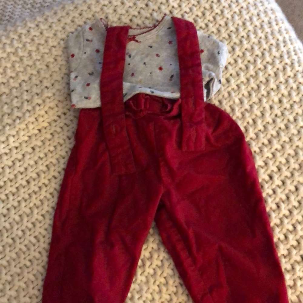 Cranberry overalls with matching long sleeve t